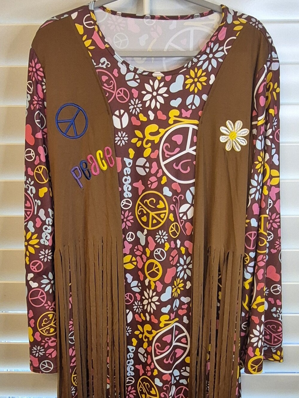 Halloween Costume Womens Retro Floral Peace Sign Hippie 60's 70's Dress & Access - Picture 3 of 12